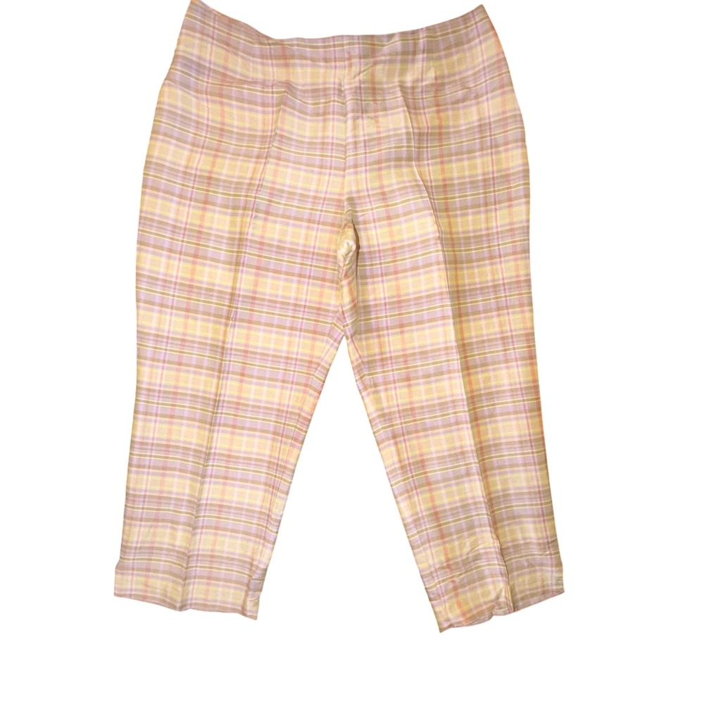 WilliSmith Pants Womens 14 Multi Good Silk Plaid Pastel Straight Leg Trousers